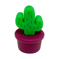Medium Violet Red Cactus Food Grade Eco-Friendly Silicone Focal Beads, Medium Violet Red, 28.1x18.6mm