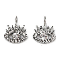 Нержавеющая Сталь Цвет 304 подвески из микро-паве из нержавеющей стали с фианитами, злые глаза, цвет нержавеющей стали, 11x10x2 мм, отверстие : 1.2 мм