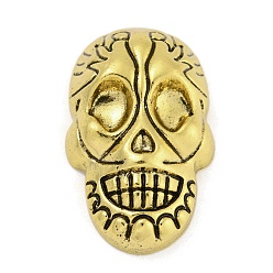 Antique Golden Alloy Cabochons, Halloween Theme Skull, Antique Golden, 34.5x21x9mm
