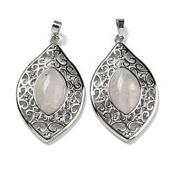 Хрусталь Подвески из натурального кварца и горного хрусталя, латунные полые подвески в виде конского глаза, без кадмия и без свинца, платина, 48x28.5x8.5 мм, отверстие : 7.5x5 мм