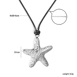 Color de Acero Inoxidable 304 Collares con colgante de estrella de mar de acero inoxidable y cordón negro ajustable, color acero inoxidable, color acero inoxidable, 23.62 pulgada (60 cm), colgante: 37 mm
