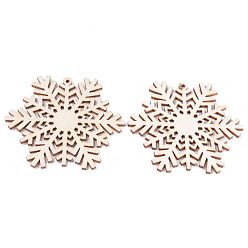 Antique White Undyed Natural Wooden Big Pendants, Laser Cut, Snowflake, Antique White, 59.5x66.5x2.5mm, Hole: 2mm