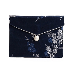 Прусский Синий Мешочки для хранения ювелирных изделий с тканевой вышивкой и цветами, сумки-конверты, для браслетов, , прямоугольные, берлинская лазурь, 8x10 см