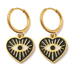 Черный Золотые 304 из нержавеющей стали серьги обруча, глаза 316 серьги-капли с хирургической эмалью из нержавеющей стали, чёрные, 28x14 мм