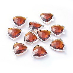 Сиена Соединители стеклянные ссылки, с фурнитурой Berzel с открытой спиной из экологически чистого сплава, граненые, треугольные, серебряный цвет гальваническим, цвет охры, 24x19x7 мм, отверстие : 1.5 мм