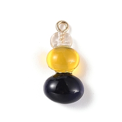 Black Three Color Resin Pendants, Gourd Charms with Light Gold Tone Alloy Loops, Black, 25.5x12x9mm, Hole: 2mm