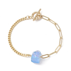 Небесно-голубой Браслеты из натурального кварца с гальваническим покрытием и шестиугольной призмой, латунные кубинские звенья и браслеты-цепочки со скрепками, золотые, голубой, 7-5/8 дюйм (19.4 см)