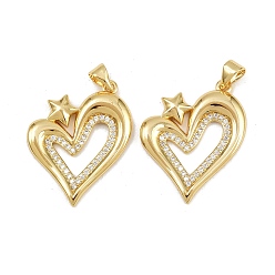 Настоящее золото 16K Латунные микро проложить кубического циркония подвески, сердце, реальный 16 k позолоченный, 26.5x22x3 мм, отверстие : 4.5x3.5 мм