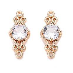 Прозрачный Подвески из латуни с граненым стеклянным соединителем, без кадмия, без никеля и без свинца, звенья китайского узла, золотые, прозрачные, 15.5x6.5x3.5 мм, отверстие : 1 мм