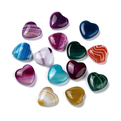 Agate Bandée Agate rubanée naturelle/agate rayée teinte et pierre d'amour coeur chauffée, pierre de palme de poche pour équilibrer le reiki, 19.5~20x19.5~20x6~7mm