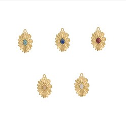 Смешанные камни 304 Подвески из нержавеющей стали и бусин из натуральных драгоценных камней, цветочный шарм, ионное покрытие (ip), 26x23 мм