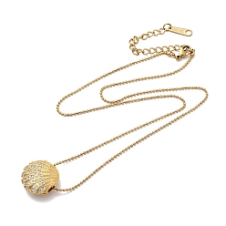 Настоящее золото 18K 304 Женские ожерелья с подвеской в форме ракушки из нержавеющей стали с прозрачным стеклом и стразами, с розовым эмали, ионное покрытие (ip), реальный 18 k позолоченный, 16.50 дюйм (41.9 см)