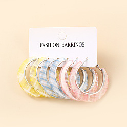 (52) Непрозрачная лаванда Акриловые серьги-кольца, кольцо с узором, платина, разноцветные, 45 мм, 3 пар / набор