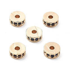 Light Gold Латунные микро проложить кубического циркония бусы, долговечный, стойки покрытие, плоско-круглые, золотой свет, 6x2.5 мм, отверстие : 1.8 мм