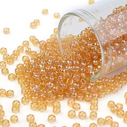 (162) Transparent AB Light Amber Тохо 8/0 круглые бусины, японский бисер, (162) прозрачный ab светло-янтарный, 3 мм, отверстие : 1 мм, Около 222 шт / 10 г