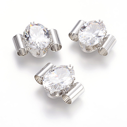 Platine Laiton zircone cubique liens multi-brins, sans cadmium et sans plomb, ovale, platine, 19x21x8mm, Trou: 4mm
