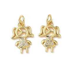 Настоящее золото 18K Латунные микро проложить кубического циркония подвески, стойки покрытие, прелести девушки, без свинца и без кадмия, долговечный, с целью перехода в кольце, реальный 18 k позолоченный, 15.5x10.5x1.5 мм, отверстие : 3.2 мм