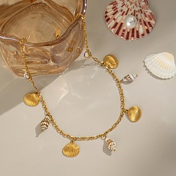 Настоящее золото 18K Женские летние пляжные ожерелья с подвесками в форме ракушек из натуральной нержавеющей стали и ракушек, без кадмия, без никеля и без свинца, ионное покрытие (ip), реальный 304 k позолоченный, 18 дюйм (16.26 см)