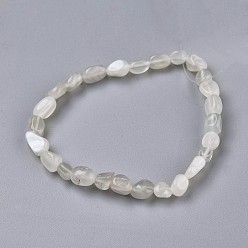 White Moonstone Natural White Moonstone Bead Stretch Bracelets, Tumbled Stone, Nuggets, Inner Diameter: 2~2-1/4 inch(5.2~5.6cm)