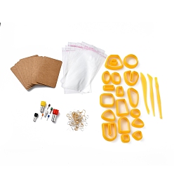 Золотистый 29шт. 29 стильные круглые, веерообразные, треугольные и овальные подвесные резцы из нержавеющей стали и полимерной глины, инструменты для лепки из пластилина, с пластиковыми гайками и пакетами, железные крючки для серег и прыжковые кольца, золотые, 129 шт / комплект