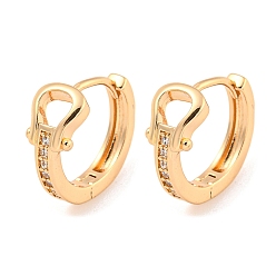 Light Gold Brass Micro Pave Cubic Zirconia Hoop Earrings, Toroidal, Light Gold, 15x6.5mm