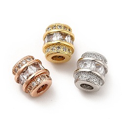 Rainbow Color Rack Plating Brass Micro Pave Cubic Zirconia Beads, Long-Lasting Plated, Cadmium Free & Lead Free, Column, Mixed Color, 7.5x7mm, Hole: 2.6mm