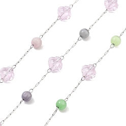 Платина 316 хирургические звенья из нержавеющей стали, со стеклом, пайки, с катушкой, платина, цветок: 6x6x3.5мм; круглый: 4мм, 5 м / рулон