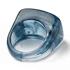 Steel Blue Resin Finger Rings, Imitation Gemstone Style, Rectangle, Steel Blue, US Size 6, Inner Diameter: 17mm