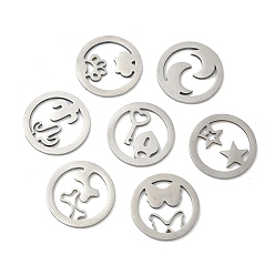 Нержавеющая Сталь Цвет 201 подвески из нержавеющей стали, плоско-круглые, разнообразные, цвет нержавеющей стали, 15x1 мм, 10 шт / пакет