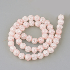 Pink Synthetic Crackle Quartz Beads Strands, Round, Dyed, Pink, 10mm, Hole: 1mm, about 40pcs/strand, 15.7 inch