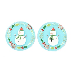 Snowman Christmas Theme 3D Printed Resin Pendants, DIY Earring Accessories, Flat Round with Pattern, Snowman Pattern, 37.5x2.5mm, Hole: 1.6mm