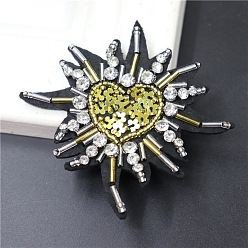 Светло-желтый Аппликации священного сердца, байковая основа, стеклянные стразы, ручная работа, украшение из бисера, аксессуары, светло-желтый, 75x70 мм