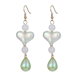 Mixed Color Heart & Teardrop Dangle Earrings for Women, Resin & Acrylic Bead Long Drop Earring with Brass Earring Hook, Mixed Color, 78x22~22.5mm