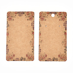 Цвет Древесины Картонных карт дисплей серьги, прямоугольник с цветочным узором, деревесиные, 9x5x0.04 см, отверстие : 1.5 мм