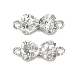 Платинированный Латунные текстурированные соединительные подвески, бантом ссылки, без кадмия, без никеля и без свинца, Реальная платина, 7x17x2 мм, отверстие : 1.5 мм