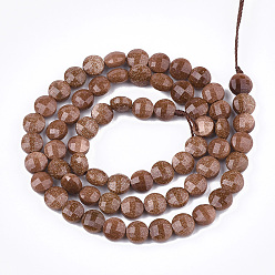 Goldstone Synthetic Goldstone Beads Strands, Faceted, Flat Round, 6~6.5x4~5mm, Hole: 1mm, about 61~67pcs/strand, 14.9 inch~15.1 inch