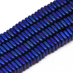 Blue Plated Electroplate Non-magnetic Synthetic Hematite Beads Strands, Matte Style, Square Heishi Beads, Blue Plated, 6x6x2mm, Hole: 2mm, about 190pcs/strand, 15.7 inch