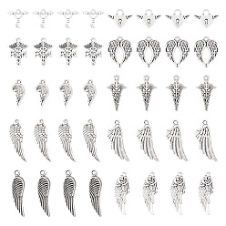 Античное Серебро 100 шт 10 стили подвески из сплава в тибетском стиле, крылатые прелести, античное серебро, 13~34x9.5~17x1.5~4.5 мм, отверстие : 1.5~3.5 мм, 10 шт / стиль