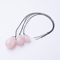 Rose Quartz DIY Natural Rose Quartz Pendant Necklaces Making, with Black Waxed Cord, Egg Shape, 22.8 inch(58cm), 3strands/se