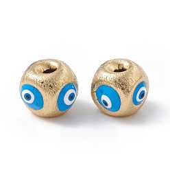 Deep-Sky-blau Messing Perlen, mit Emaille, echt 18 k vergoldet, Cadmiumfrei und Nickel frei und Bleifrei, Würfel mit bösem Blick, Deep-Sky-blau, 10.5x11.5x11 mm, Bohrung: 2.5 mm
