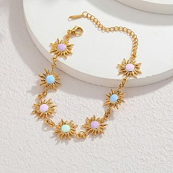 Разноцветный 304 Браслеты-цепочки из нержавеющей стали с эмалированным покрытием для женщин, солнце, золотые, красочный, 7.01 дюйм (17.8 см)