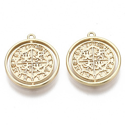 Настоящее золото 18K Подвески латунные монеты, без никеля , плоско-круглые, реальный 18 k позолоченный, 16x14.5x1.5 мм, отверстие : 1 мм