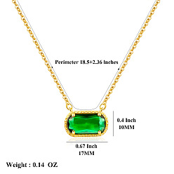 Зеленый 304 Подвеска-колье из нержавеющей стали с овальным камнем-талисманом, инкрустированным кубическим цирконием, для женщин., золотые, зелёные, 18.50 дюйм (47 см)
