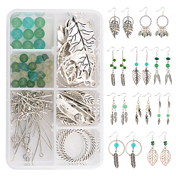 Antique Silver & Platinum DIY Leaf Theme Earring Making Kits, Including Gemstone Beads, Alloy Pendants, Brass Cable Chains, Iron Findings, Antique Silver & Platinum