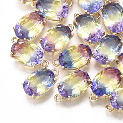 Разноцветный Стеклянные подвески, с латунной фурнитурой , граненые, овальные, золотые, красочный, 17x13.5x7 мм, отверстие : 1.5 мм