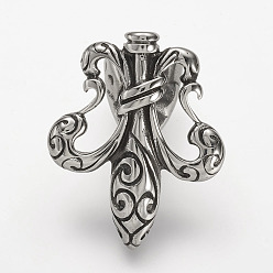 Antique Silver 304 Stainless Steel Hook Clasps, For Leather Cord Bracelets Making, Fleur De Lis, Antique Silver, 32x26x18mm, Hole: 5x9mm
