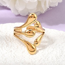 Настоящее золото 18K 304 открытые кольца-манжеты из нержавеющей стали для женщин, слеза, ионное покрытие (ip), реальный 18 k позолоченный, 26 мм, внутренний диаметр: 18 мм