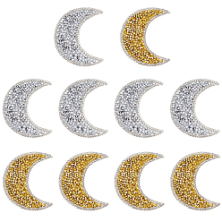 Mixed Color 10Pcs 2 Colors Resin Rhinestone Iron on/Sew on Cloth Patches, Moon, Mixed Color, 60x48x2.5mm, 5pcs/color