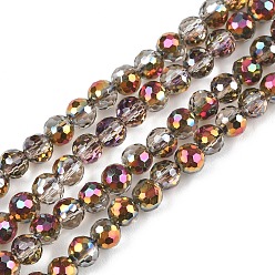 Коричневый Гальванизируйте прозрачные стеклянные бусины, круглые, граненый(96 граненый), коричневые, 4~4.5 мм, отверстие : 1 мм, около 95 шт / нитка, 14.76'' (37.5 см)