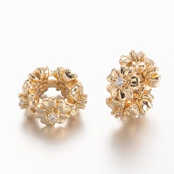 Золотой Экологичные стеллажи латунные фианиты европейские бусины, большие отверстия цветочные бусы, без свинца, без кадмии и без никеля, золотые, 11.5x6 мм, отверстие : 5 мм